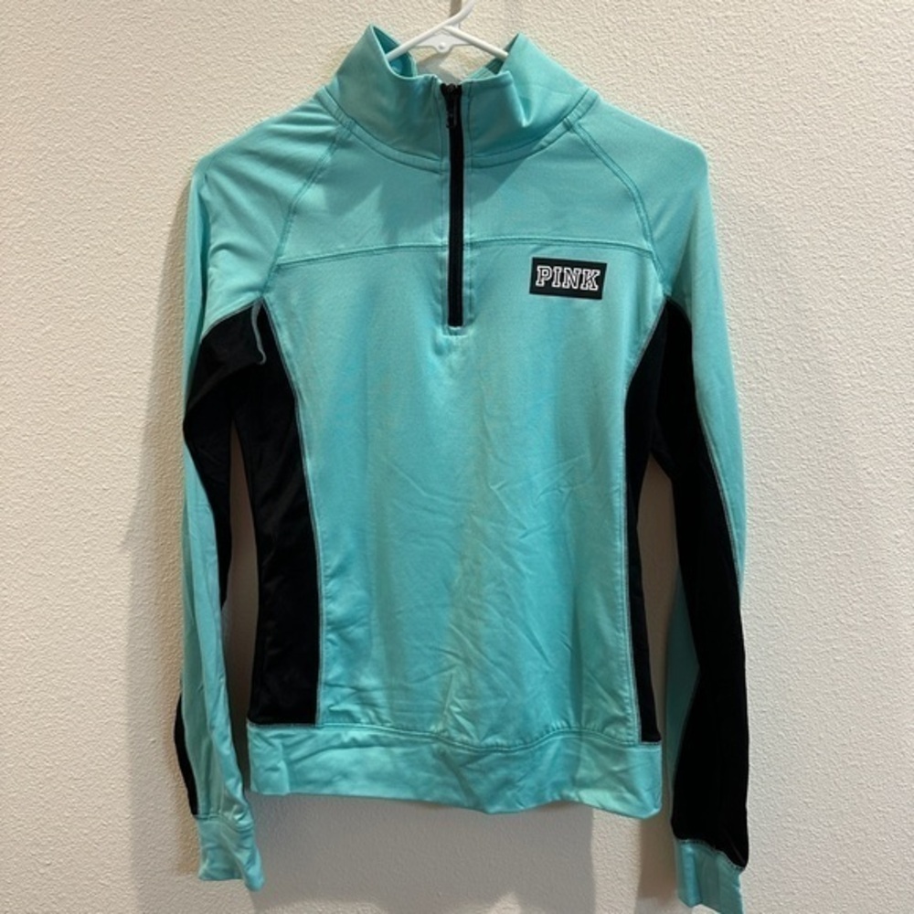 Victoria's Secret PINK Teal and Black Quarter-Zip Pullover